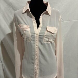 Women's Sheer Button-Up Blouse - Light Pink
